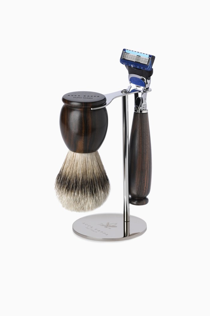 Classic Ebony Makassar Wood Shaving Set, Multicolour