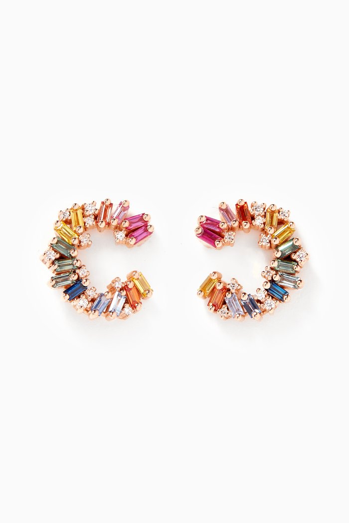 

Rainbow Fireworks Sapphire & Diamond Spiral Earrings in 18kt Rose Gold