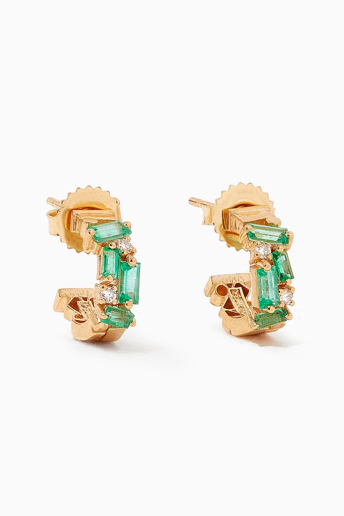 

Fireworks Emerald Diamond Huggie Earrings, Yellow