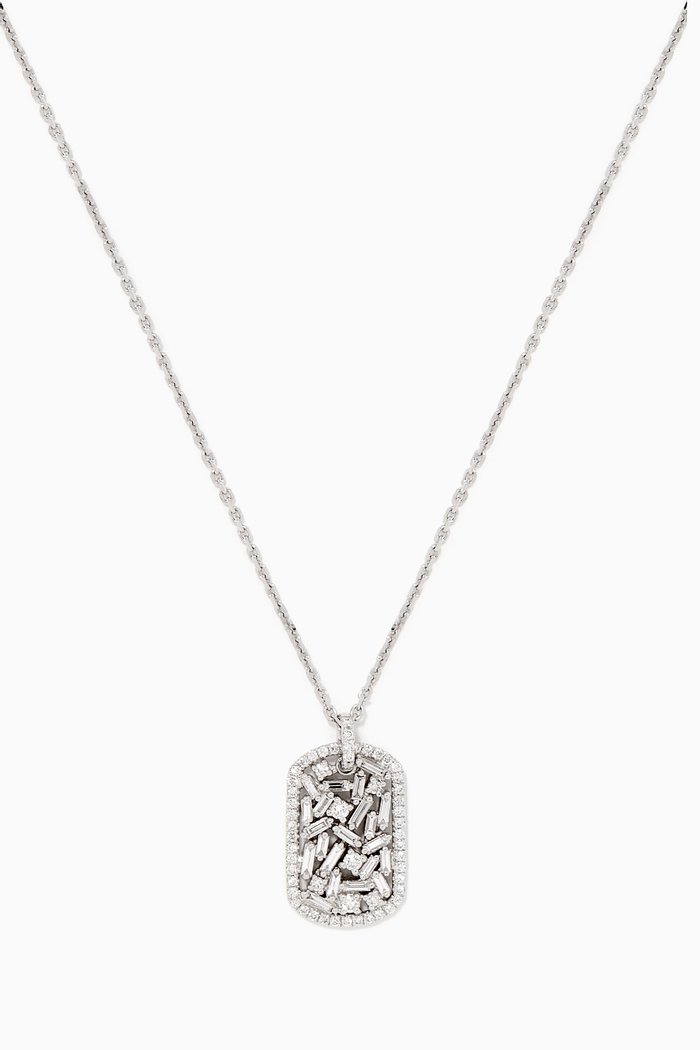

Fireworks Dog Tag Diamond Necklace, Silver