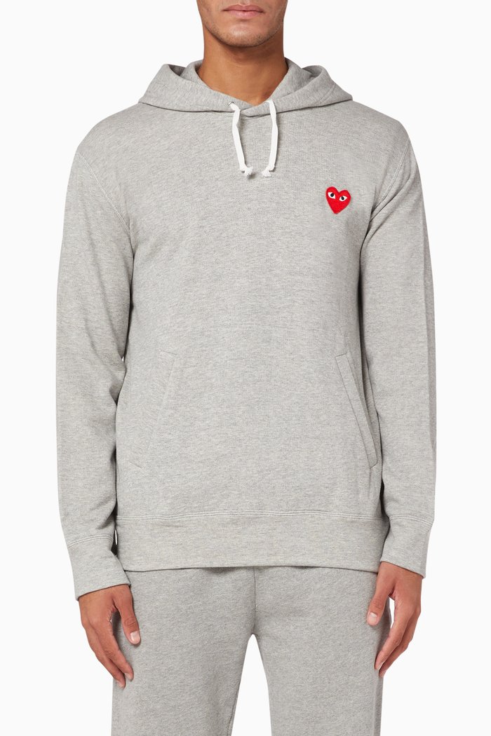 Logo Appliqué Cotton Hooded Sweatshirt, Grey