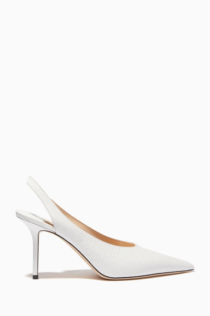 

Ivy Crocodile-Embossed Slingback Pumps, Neutral