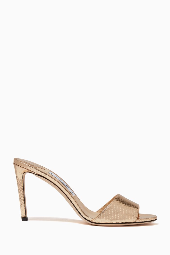 Stacey 85 Metallic-Leather Stiletto Mules, Gold