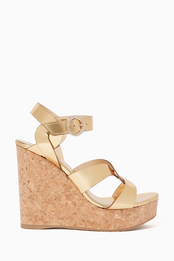 

Aleili Mirror Leather Wedge Sandals, Gold
