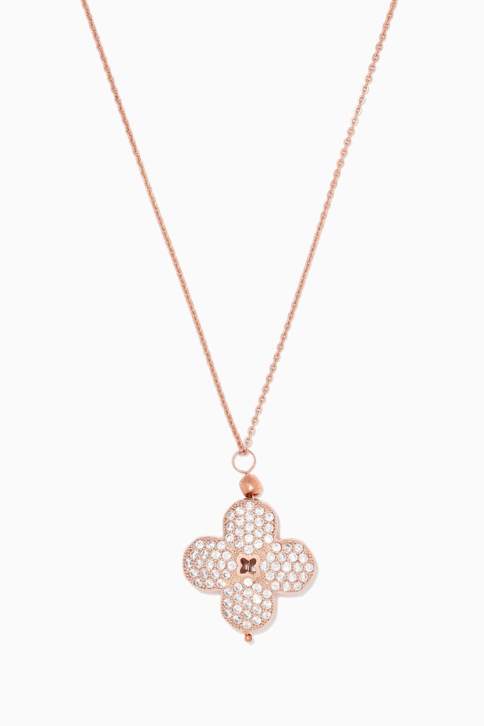 

Floral Dangle Cubic Zirconia Necklace, Rose gold