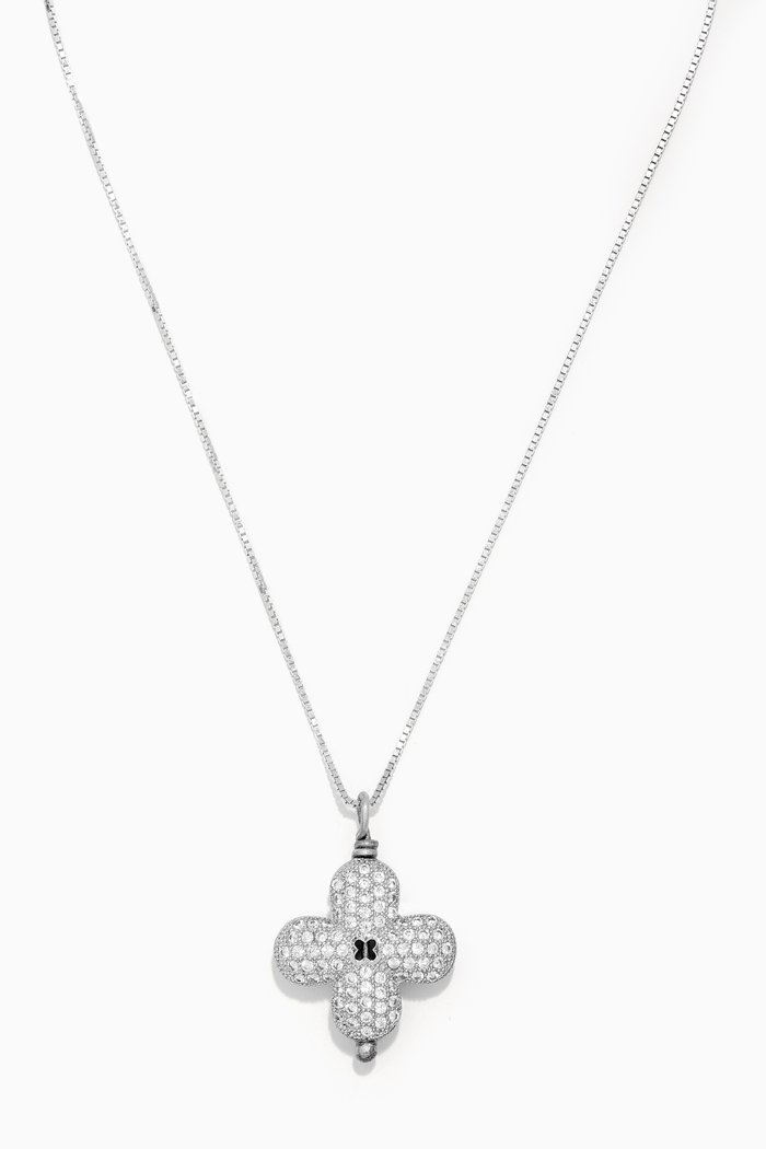 

Floral Dangle Cubic Zirconia Necklace, Silver