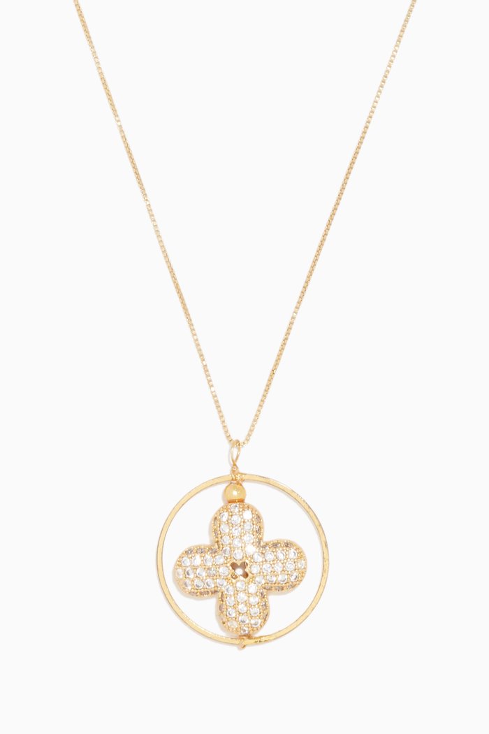 

Floral Geometric Cubic Zirconia Necklace, Gold