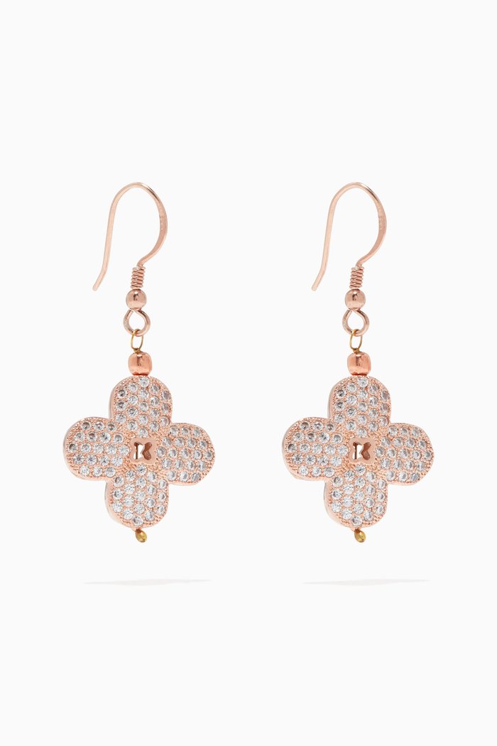 

Floral Cubic Zirconia Dangle Earrings, Rose gold