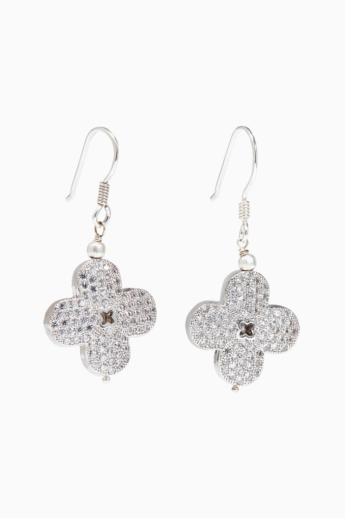 

Floral Cubic Zirconia Dangle Earrings, Silver