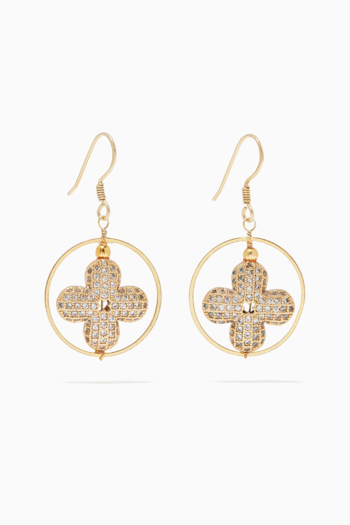 

Floral Cubic Zirconia Geometric Earrings, Gold