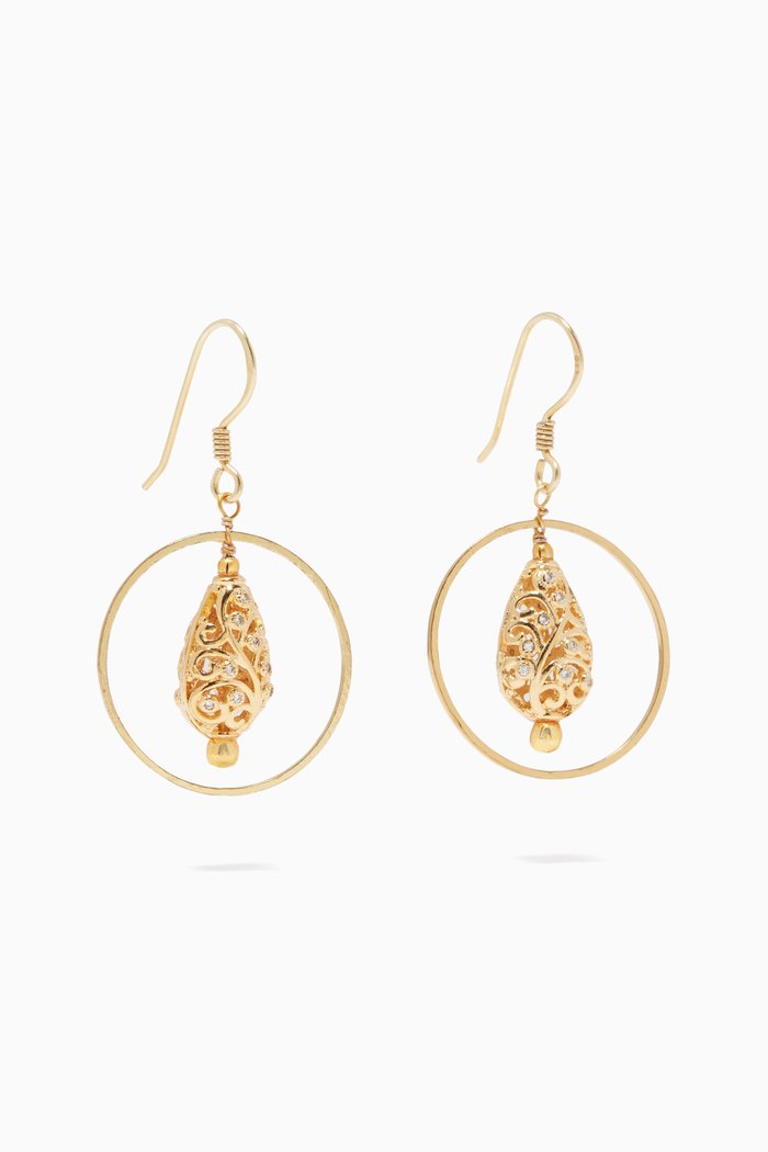 

Drop Filigree Cubic Zirconia Earrings, Gold