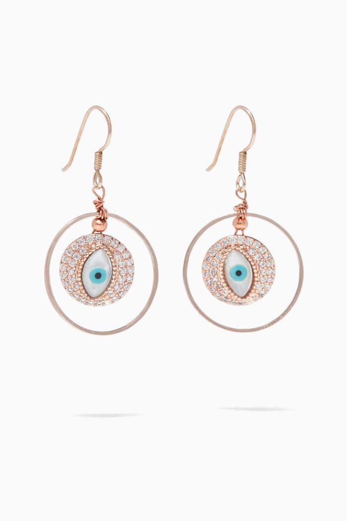 

Evil Eye Cubic Zirconia Geometric Earrings, Rose gold