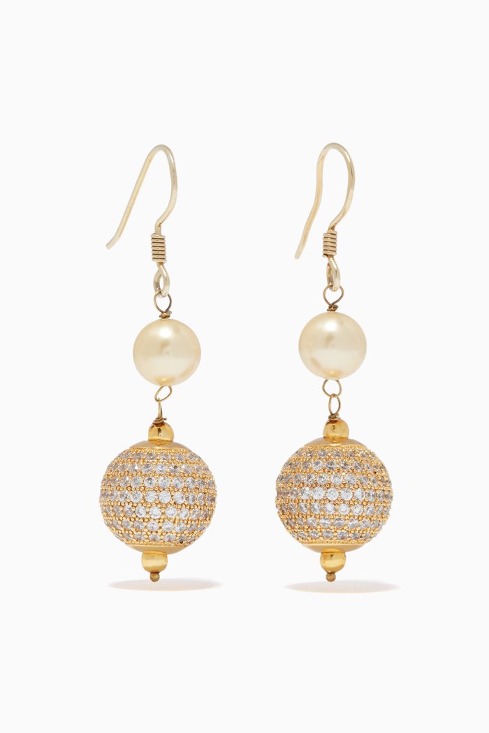 

Cubic Zirconia Ball & Pearl Dangle Earrings, Gold