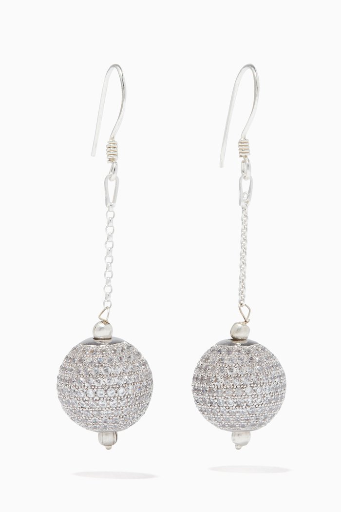 

Cubic Zirconia Ball Dangle Earrings, Silver