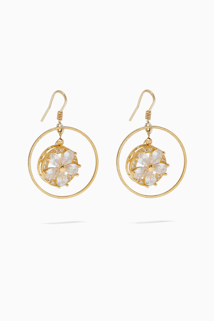 

Embedded Flower Cubic Zirconia Loop Earrings, Gold