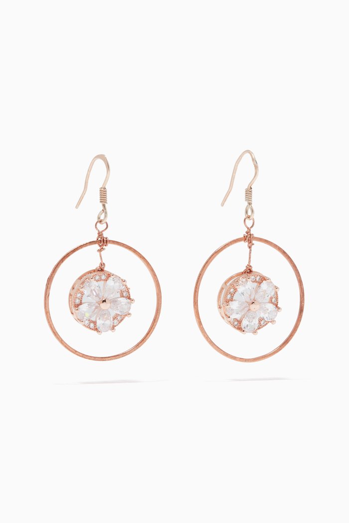 

Embedded Flower Cubic Zirconia Loop Earrings, Rose gold