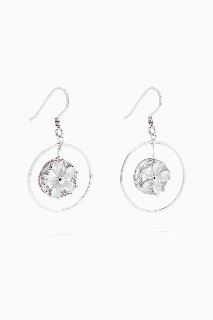 

Embedded Flower Cubic Zirconia Loop Earrings, Silver