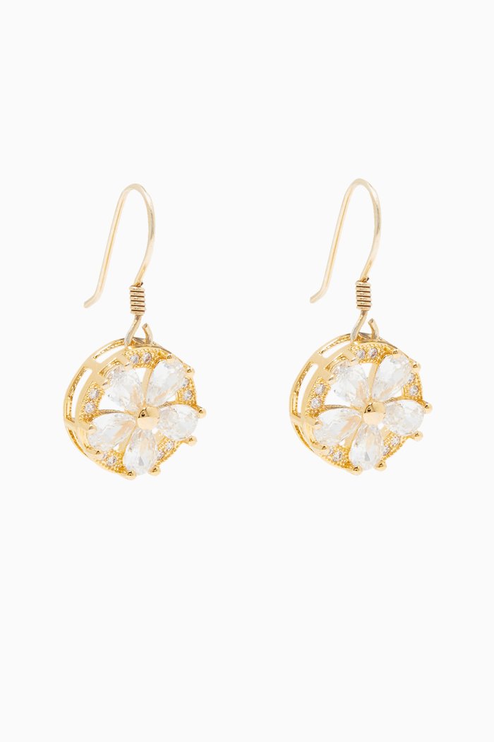 

Embedded Flower Cubic Zirconia Earrings, Gold