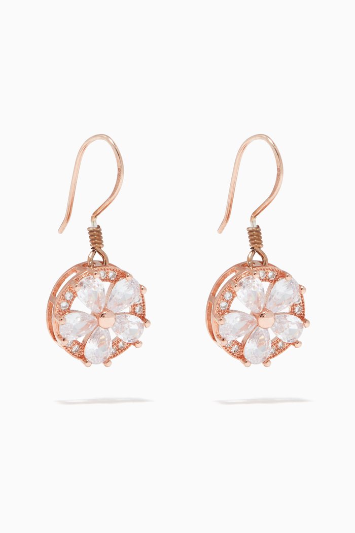 

Embedded Flower Cubic Zirconia Earrings, Rose gold