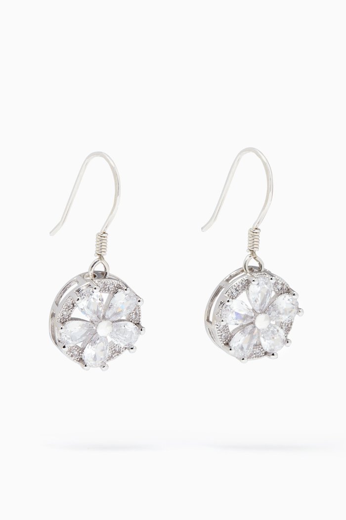 

Embedded Flower Cubic Zirconia Earrings, Silver