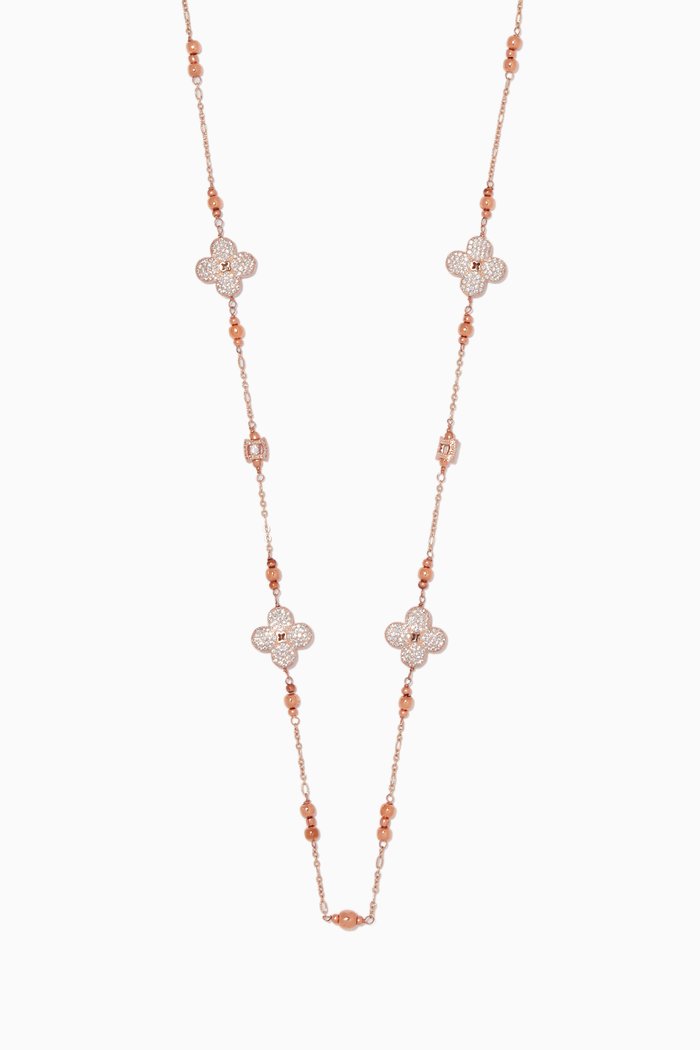 

Floral Cubic Zirconia Long Necklace, Rose gold