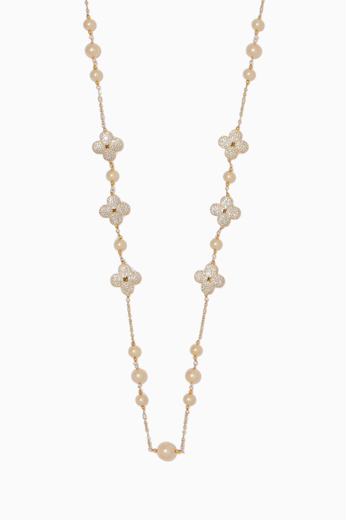 

Clover Pearl Necklace, Gold
