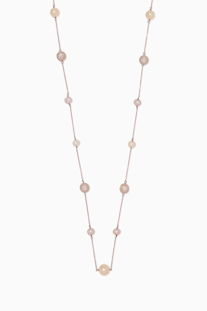 

Cubic Zirconia Ball & Pearl Necklace, Rose gold