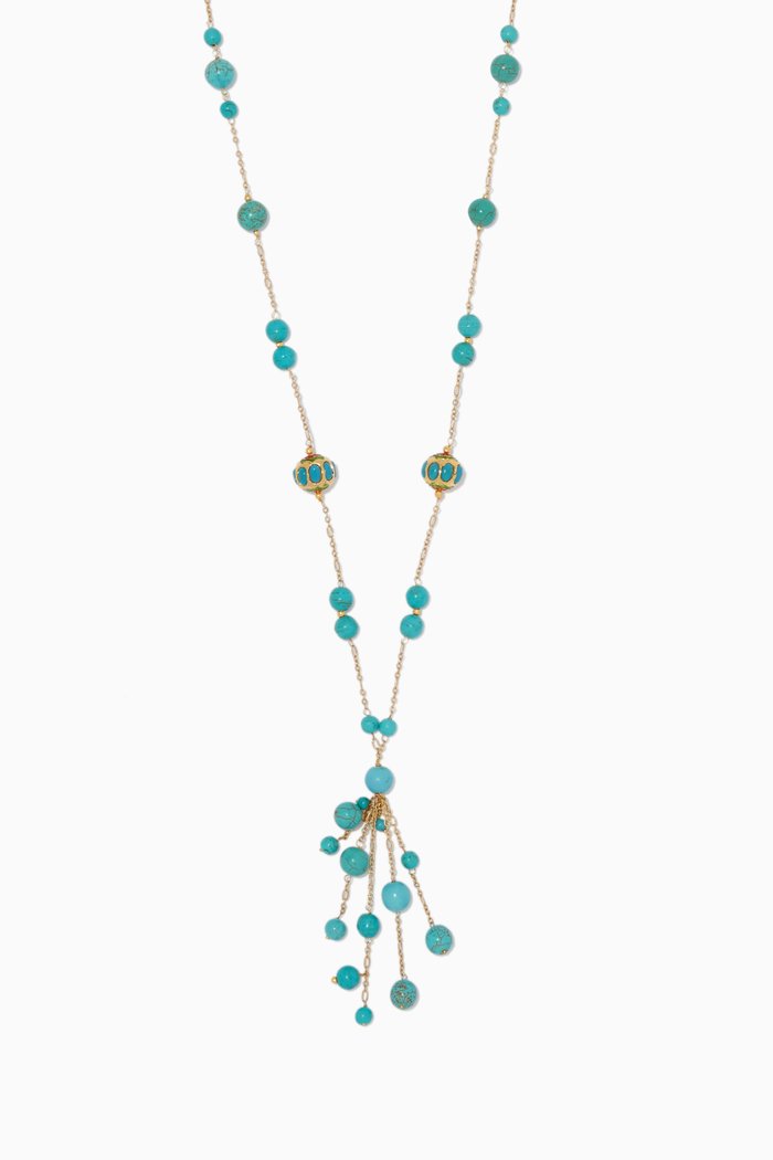 

Turquoise & Dumroo Bead Tassel Necklace, Silver