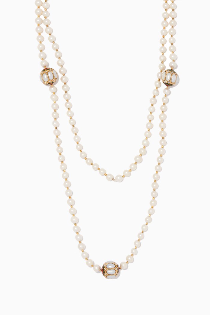 

Pearl & Dumroo Bead Long Necklace, White