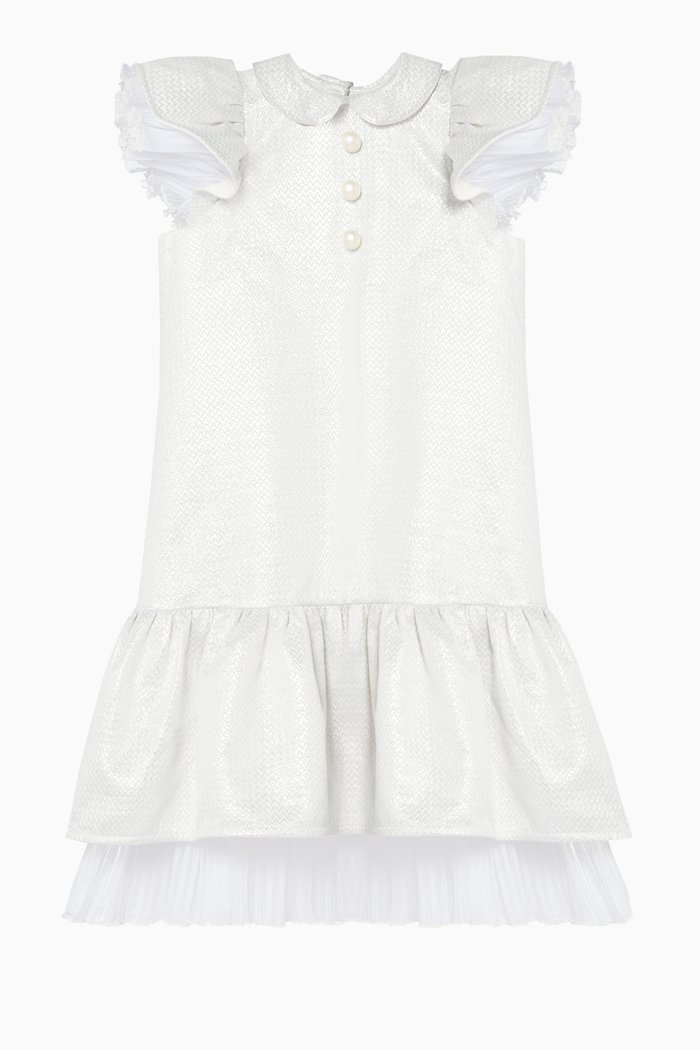 

Hummingbird Ruffled Tulle Dress, Silver