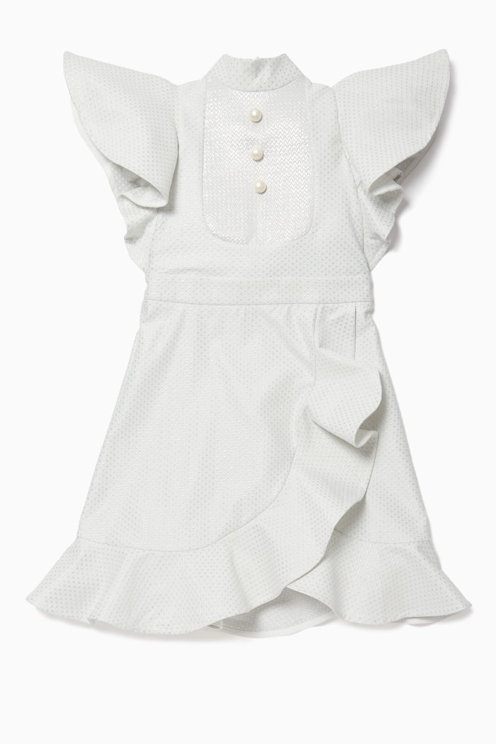 

Pearl-Embellished Ruffle Dress, Silver