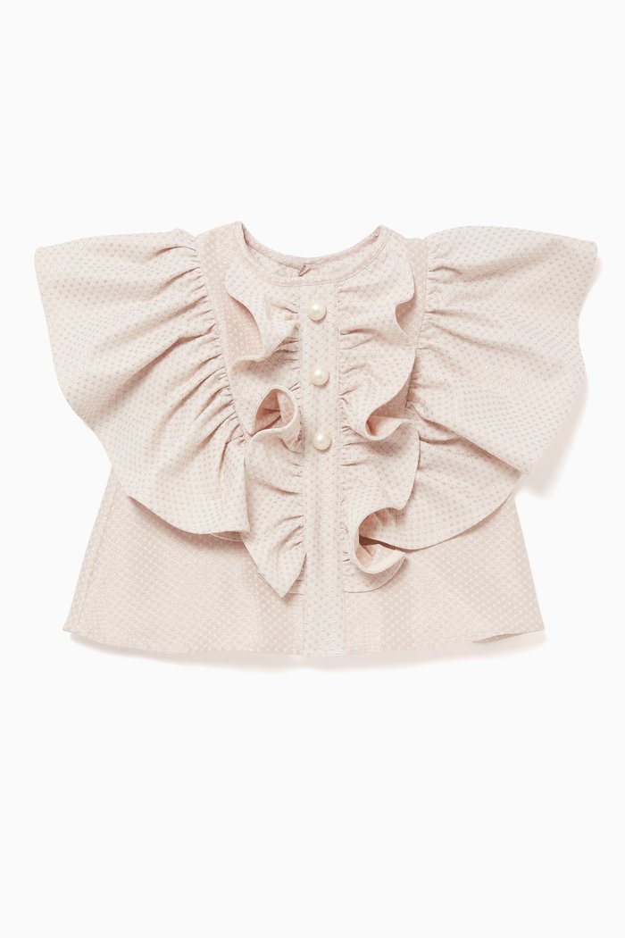 

Ruffled Pearl-Embellished Blouse, Pink