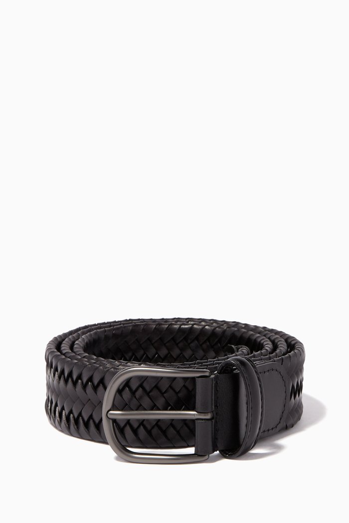 Woven Leather Belt, Black