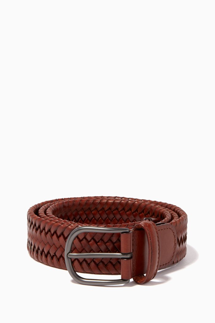 

Woven Leather Belt, Brown