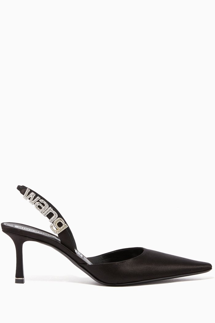 

Grace Satin & Crystal Logo Slingback Pumps, Black