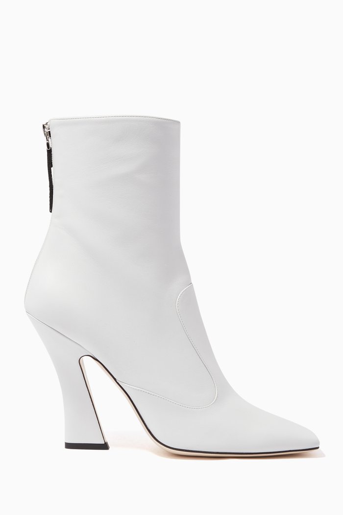 

Square-Toe Leather Ankle Boots, White