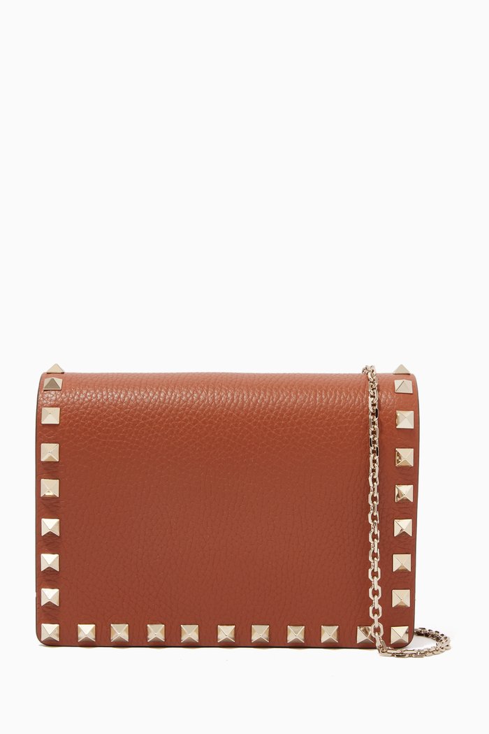 

Valentino Garavani Rockstud Leather Small Pouch, Brown
