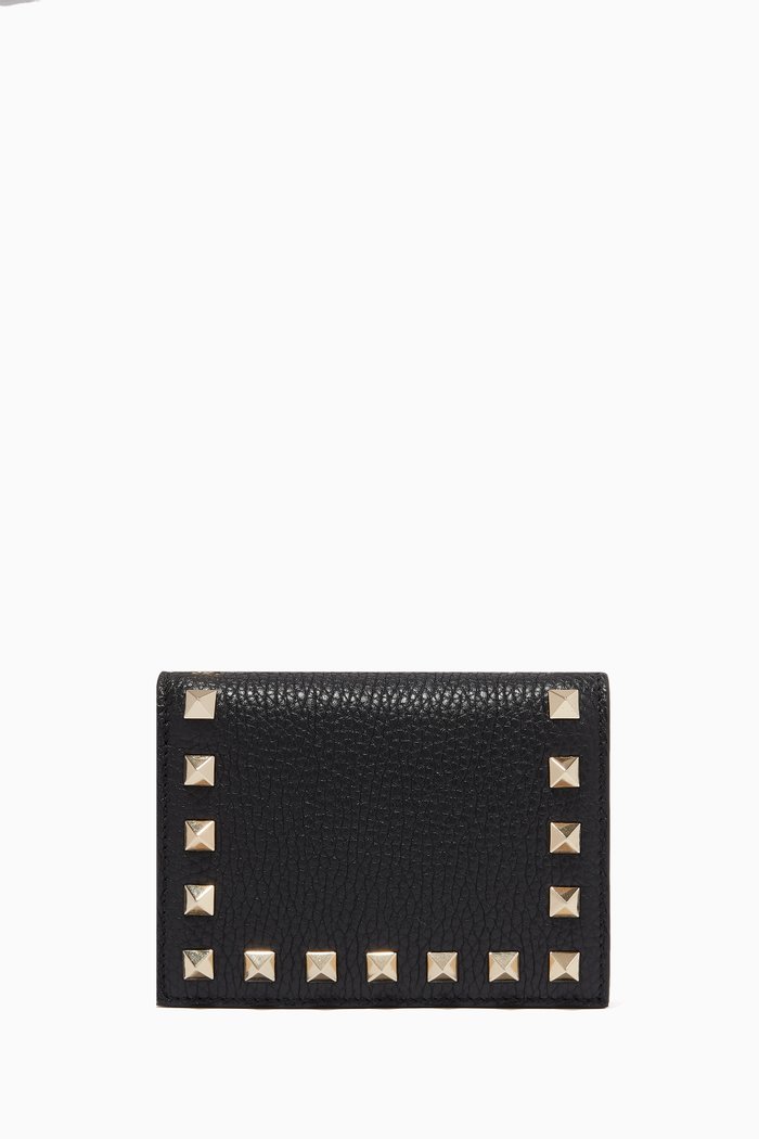 

Rockstud Grainy Leather Wallet, Black