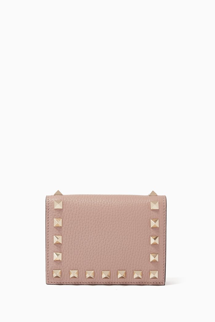 

Rockstud Grainy Leather Wallet, Neutral