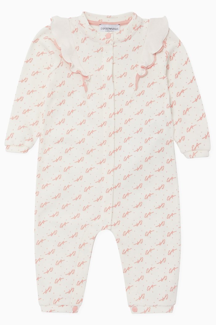 Ruffled Logo-Print Jumpsuit, Pink