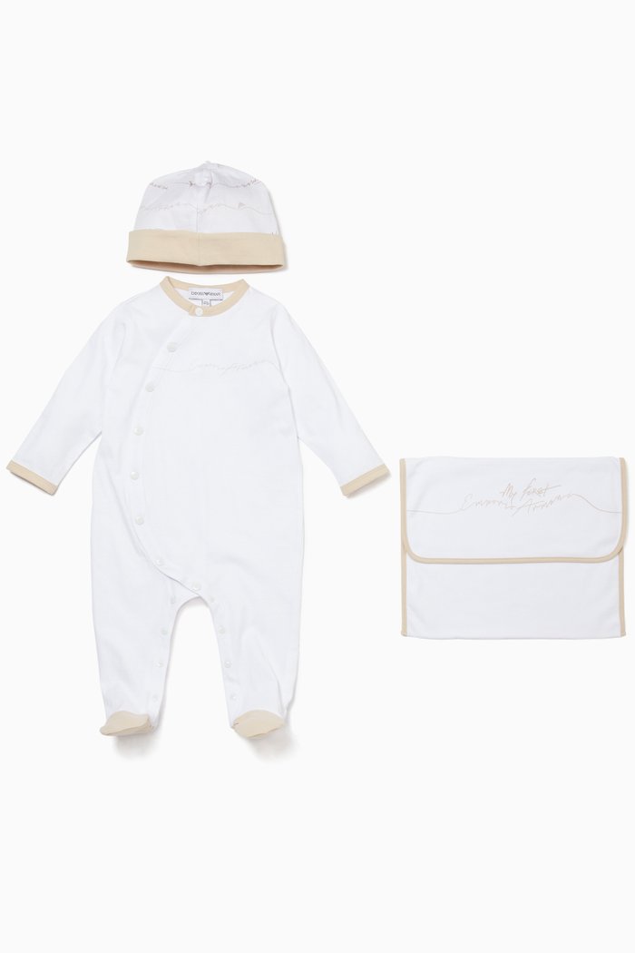My First Armani Bodysuit & Hat Set, Neutral