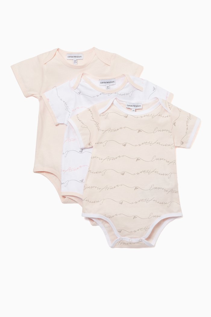 

Logo Print Babygrows, Set of 3, Pink