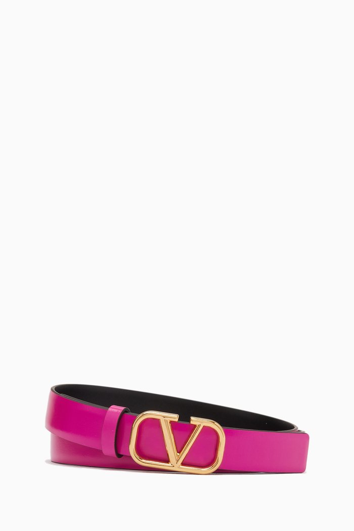 

Valentino Garavani VLOGO Reversible Belt in Glossy Calfskin, 20mm, Pink
