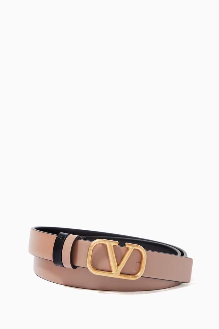 Valentino Garavani VLOGO Reversible Belt in Glossy Calfskin, 20mm, Brown