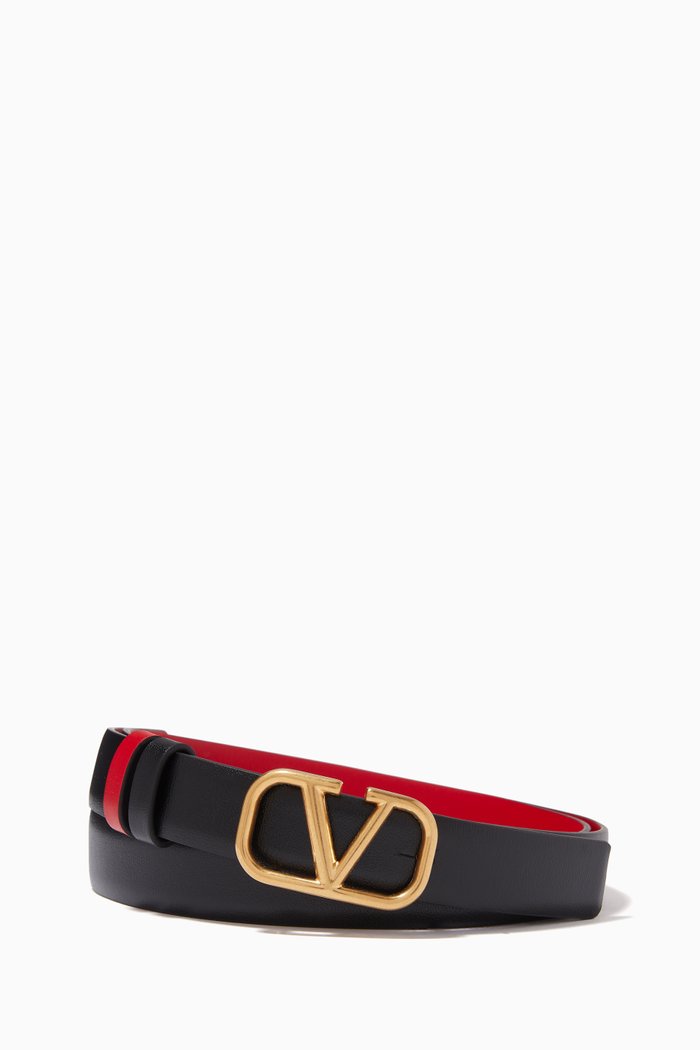 Valentino Garavani VLOGO Reversible Belt in Glossy Calfskin, 20mm, Red