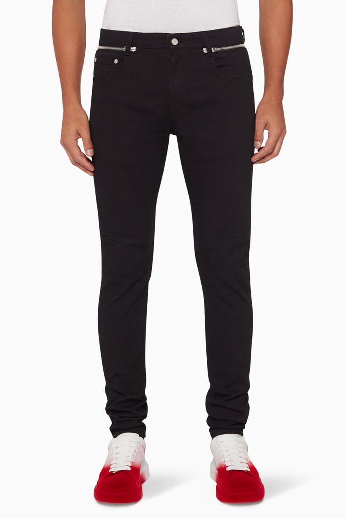 

Zip-Detail Denim Jeans, Black