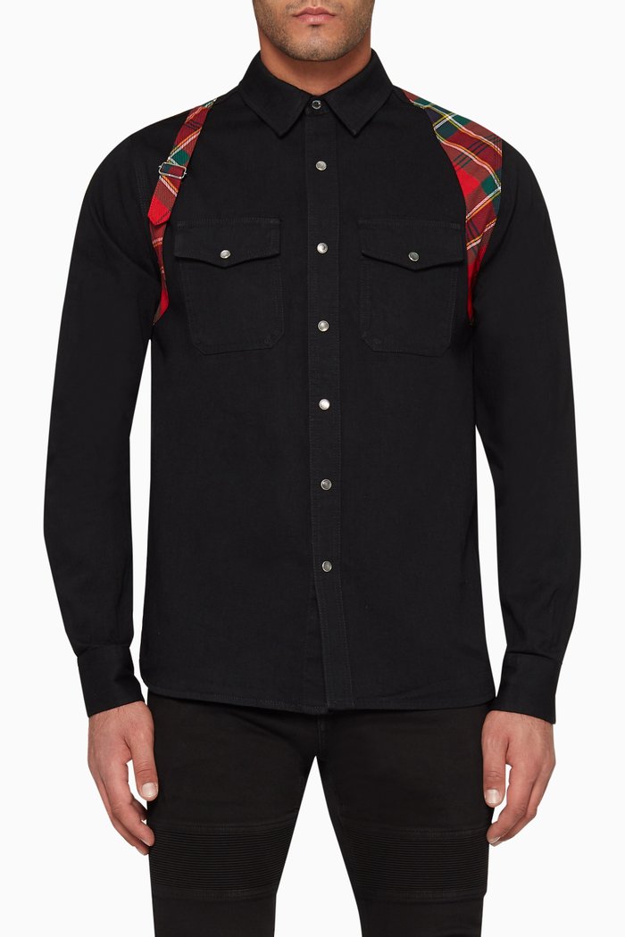 

Tartan Harness Denim Shirt, Black