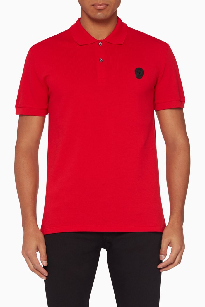 

Skull-Logo Cotton Polo T-Shirt, Red