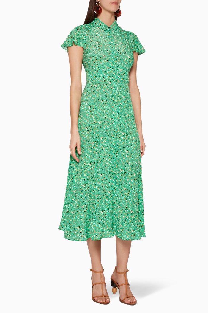 

Ditsy Blossom Midi Shirt Dress, Green