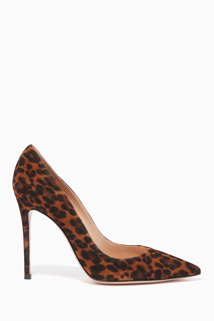 

Leopard-Print Suede Pumps, Brown
